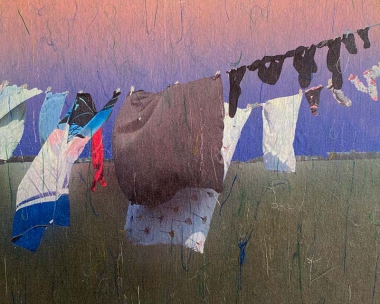 Ilse Gabbert, Laundry_#13, Mixed Media, 20 x 25 cm, 2022, from the series  "Clothes lines", Art in Krefeld 